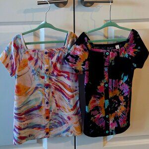 The Children's Place Size 7 Size 8 Rainbow Tie Dye Black and White Button Shirts